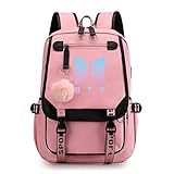 YIiNOo Mochila Antirrobo BTS Mochila Escolar de Nailon Correas de Descompresión Mochila Grande Mochila Escolar USB Mochila de Viaje Ligera (BTS pink)