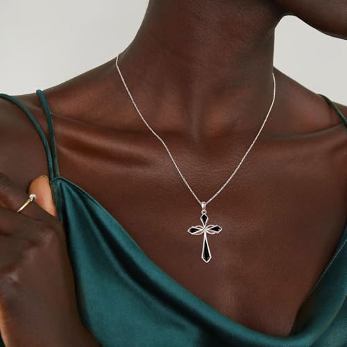 Genuine Turquoise Cross Necklace for Women Infinity 925 Sterling Silver Green Stone Pendant Jewelry for Her Wife Mom Sister Girlfriend3