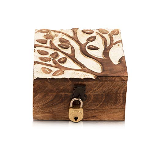 Gran regalo de cumpleaños hecho a mano decorativo caja de joyería de madera tallada y cerradura y llave organizador de joyas caja de recuerdo, caja de almacenamiento para reloj, 10 x 10 cm Cover