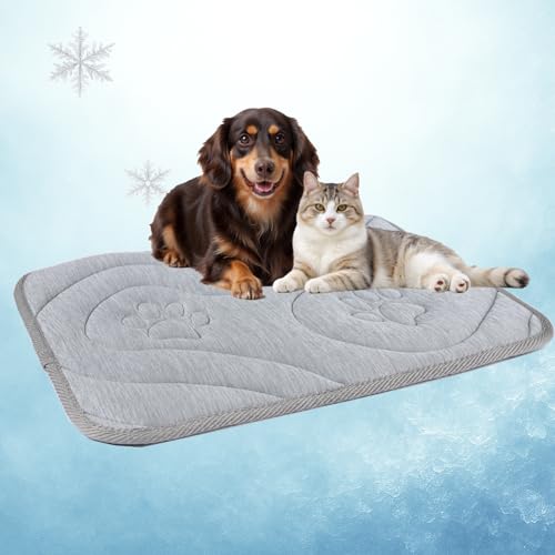 Pawhoo Dog Cooling Mat, Reversible Cool & Warm Pet Orthopedic Pad, Thick Mat for Summer & Winter, Machine Washable, Portable for Crate, Kennel, Bed, Floor, Sofa, Car (Cool Grey, Small: 24" x 18")