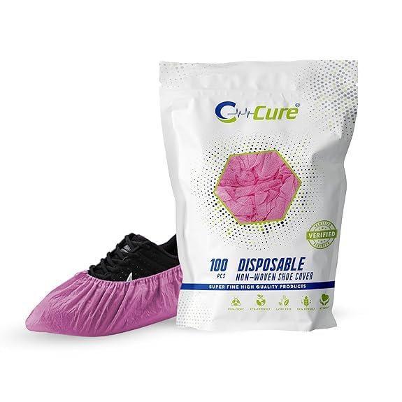 C-Cure® Disposable Shoe Cover Non Woven Anti Slip,Durable & Water Resistant (Not Water Proof), Hospital & Home Use Shoe Covering for Cleanliness | Free Size, Pink (200, Pink)