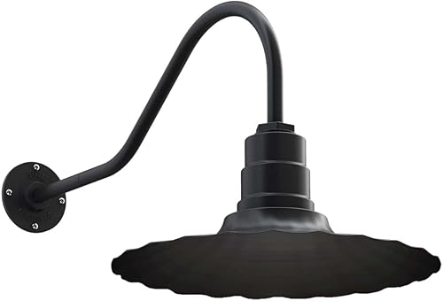 Steel Lighting Co. Highland Park - Luz de granero  Montada en la pared al aire libre  Onda radial de 16 pulgadas  Cuello de cisne de 23 pulgadas