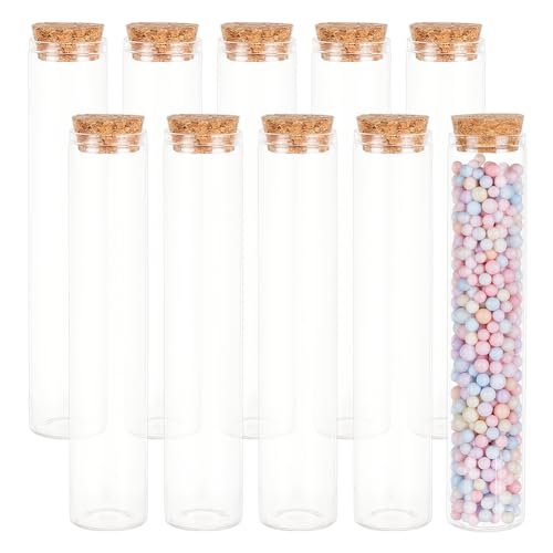 Image of BENECREAT 10 Pack 80ml Glass Test Tube with Cork Stopper Clear Flat Mini Glass Bottles Jars for Lab, Party Favors, Candy, Spices, Beads