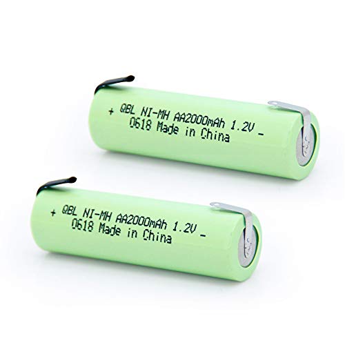 QBLPOWER NiMh 1.2V AA 2000mAh Razor Shaver Battery with Solder tab for Shaver (2pcs)