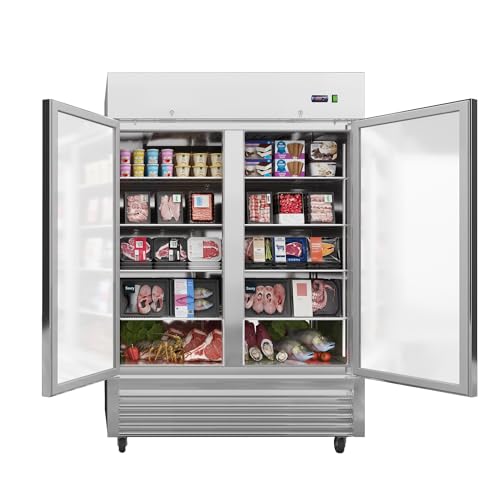 kalifon 54'W 2 Door Commercial Freezer, 49 Cu.ft Stainless Steel Reach-in Upright Fan Cooling Freezer for Restaurant Bar Shop, etc