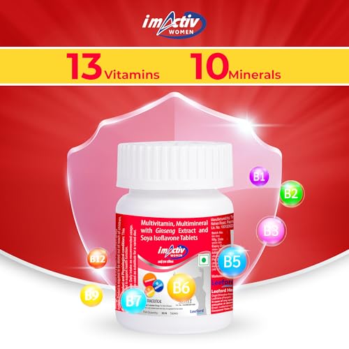Image of I M Activ Multivitamin Tablets for Women | Daily Nutrition With Vitamin C, B3, E, Isoflavone, Ginseng Ext. & Mineral Blend | For Energy, Immunity & Metabolism Support | 30 Tablets