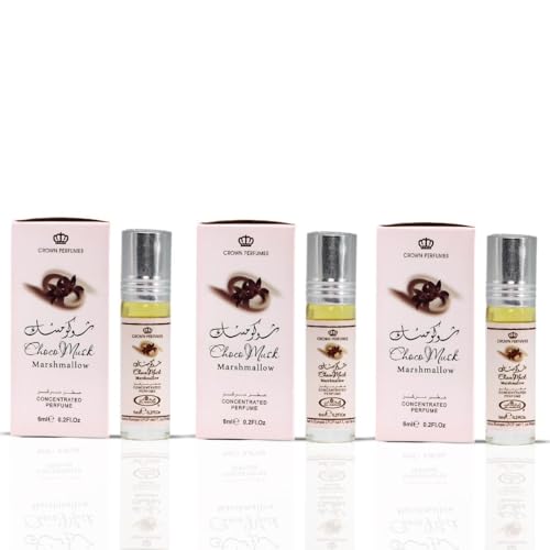 Image of Al-Rehab Choco Musk Marshmallow Perfume Oil Roll-On - 6ml (0.2 oz) | Gourmand Fragrance with Strawberry, Marshmallow & Cocoa | Sweet, Fluffy & Addictive | Arabian Dessert Scent (Pack of 3)