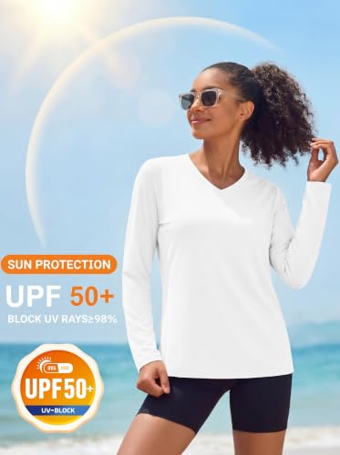 Image of MAGCOMSEN Sun Shirts for Women Long Sleeve SPF Shirt V-Neck UPF 50+ UV Prontection Quick Dry Top for Workout Hiking Swim