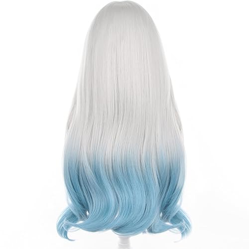 Image of Anime Gray Blue Wigs Women Long Wave Wig with Bangs Heat-Resistant Fiber Wig COS Game FireflyWigs Halloween,Christmas,Comic con,Game Show,Party