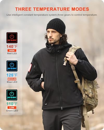 DEWBU Heated Jacket for Men with 12V Battery Pack Winter Outdoor Soft Shell Electric Heating Coat4
