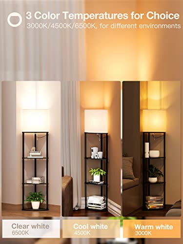 Addlon 4-Tier Sector Corner Shelf Floor Lamp With 3 Color Temperatures Led Bulb And White Display Lamp Shade With Shelves For Living Room, Bedroom And Office - Black #TOP1