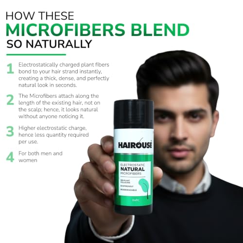 Image of HAIROUSE Natural Hair Building Microfibers (Natural Brown) 15 Gms | Hair Fibre to Cover Bald Patches, Thinning Hairs, Instant Volume & Fuller Look for Men & Women | Ecofriendly & Biodegradable