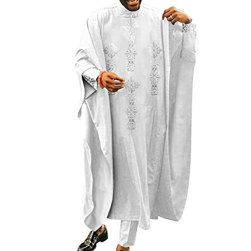 African Clothes for Men Embroidery Agbada Robe Dashiki Shirts Ankara Pants 3 Piece Set Wedding Evening Outfits