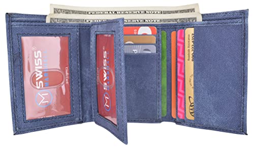 Vegan Leather Trifold Wallets For Men - Cruelty Free Non Leather Mens Wallet With 2 ID Windows (Jean)4