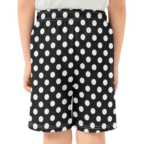 Polka Dot Pattern in Black and White Boy Casual Shorts Athletic Shorts Pants with Pockets4
