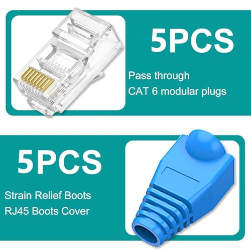 Image of XIKKART RJ45 Crimping Tool Kit | Pass Through Ethernet Crimper for Cat7, Cat6, Cat5 | Network Cable Crimping Tool with 5Pcs Cat6 Connectors + 5Pcs Boots | RJ45 RJ11 RJ12 Tool (Multicolor)