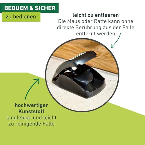 Windhager Mausefalle SNAP, Schlagfalle, Schnappfalle, wiederverwendbar, Doppelpackung 2 Stück, 05062, Schwarz