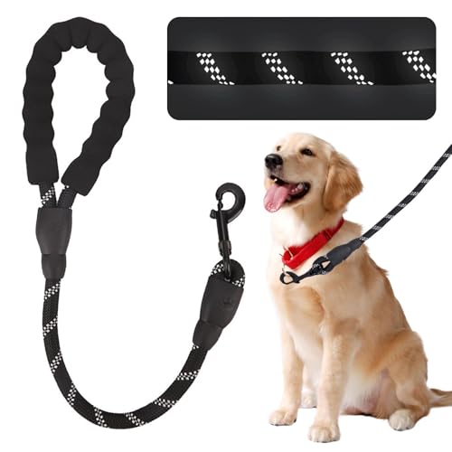 Guinzaglio corto per cani, 60 cm, con manici morbidi imbottiti e fili riflettenti, corda per cani di taglia piccola, media e grande, spessore 12 mm
