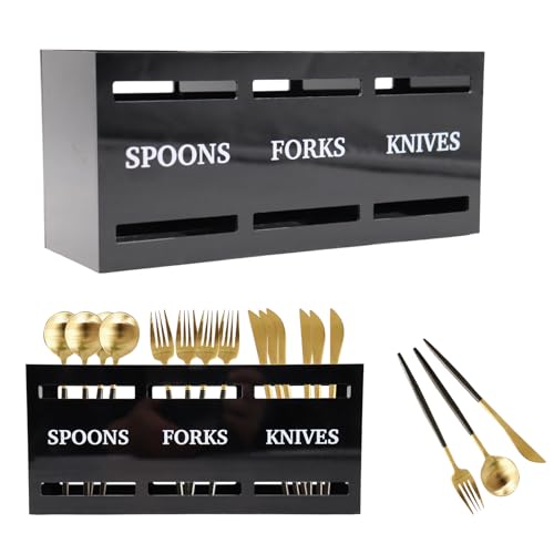 BingegePet Kitchen Utensil Holder, Black Acrylic Organizer for Spoons Forks and Knives, Utensil Caddy for Parties, Silverware Organizer, Cabinet Caddy, Silverware Holder