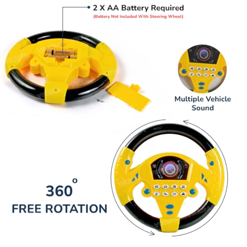 Image of VikriDA Steering Wheel Pretend Adventure Toy for Kids | Early Education Driving Steering Wheel with Music (Yellow)