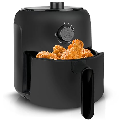 MIRASTON 2.6QT Personal Mini Air Fryer, Dial Control Temp & Time, Nonstick Basket Dishwasher Safe, Fast Cooking, Reheat Leftover, Small Air Fryers for 1-2 People, Suitable for Dorm Office Apartment
