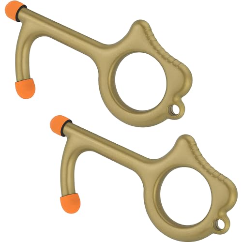 ELK Contactless Pro Clean Key Opener Tool - Zinc Alloy, Hygienic, Touchscreen, Handles, ATM - Portable Health and Safety Gadget (Gold, 2 Pack)