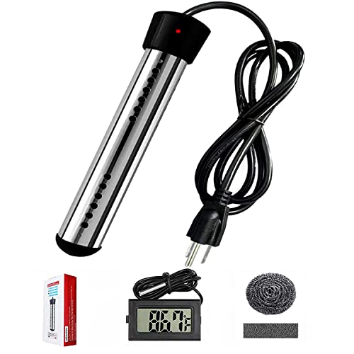 HASTER Portable Pool Immersion water Heater for Inflatable Pool Bathtub,Bucket Heater with 304 SS Guard,Electric Submersible Water Heater with LCD Thermometer,Heat 5 Gallon Water in Minutes In&Out