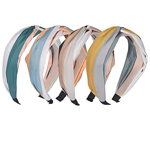 LifeDawn Knotted Headbands for Women Twisted Criss Cross Hair Bands,4 Pieces Turban Headbands for Women Wide Headbands for Women Hair Top Knot Headband for Women