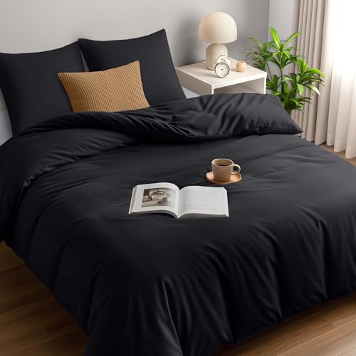 Utopia Bedding Bettwäsche 200x200 Set - Mikrofaser Bettbezug 200x200 cm + 2 Kissenbezüge 80x80 cm - Schwarz
