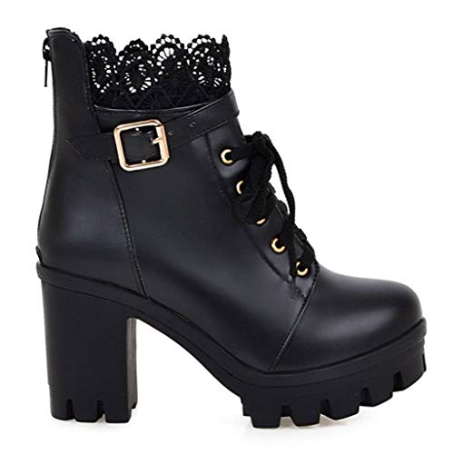 Hbeylia Women's Platform Combat Boots Fashion Lace Leather Chunky Pump Ankle Booties Leather Goth Anti Slip Lace Up High Heels Riding Short Boots For Women Bride Wedding Halloween Cosplay Party 6