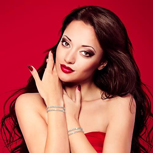 Kajaia Rhinestone Bracelets for Women Silver Stretch Bracelets Stackable Crystal Tennis Bracelet Set for Jewelry Party3