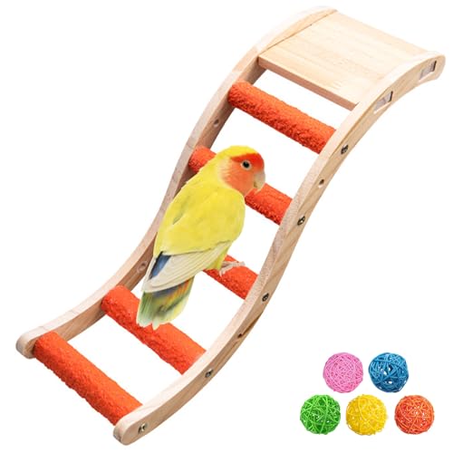 Image of Hamiledyi Nature Wooden Bird Ladder Pet Parrots Climb Bridge Exercise Stands for Parakeet Climbing Chewing Bridge Bird Cage Accessories for Cockatiel Parakeet Lovebirds Budgie (Orange)