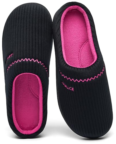 Image of House Slippers for Women with Arch Support | Memory Foam Non-Slip, Two Tone Embroidered Soft Home Slippers, All Season Comfort