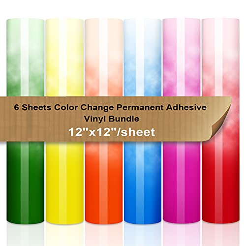 VINYLFROG Color Changing Vinyl Adhesive Vinyl Pack 6 Sheets Cold Change Color Permanent Craft Vinyl Bundle -12" x 12" Sensitive to Cold Vinyl for Stickers Decals Cups Water Bottles