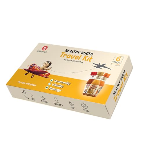 The Ginger People Travel Kit Ginger Shot Collection - Pack of 6 | 2 Ginger 2 Ginseng 2 Turmeric | 30ml Each | Natural & Healthy