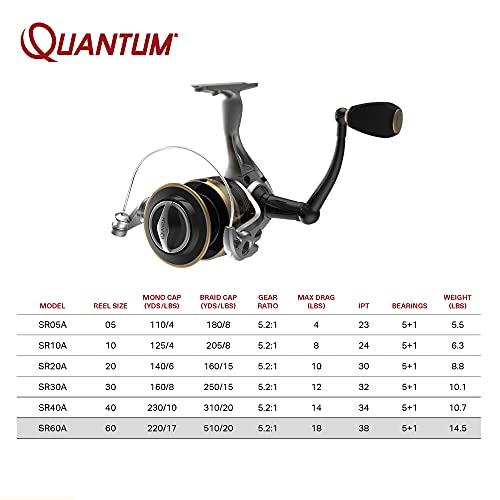 Quantum Strategy Spinning Fishing Reel, Size 60 Reel, Changeable Right- Or Left-Hand Retrieve, Lightweight Composite Body And Rotor, Tru Balance Rotor, Eva Handle Knob, 5.2:1 Gear Ratio, Silver/Gold #TOP5