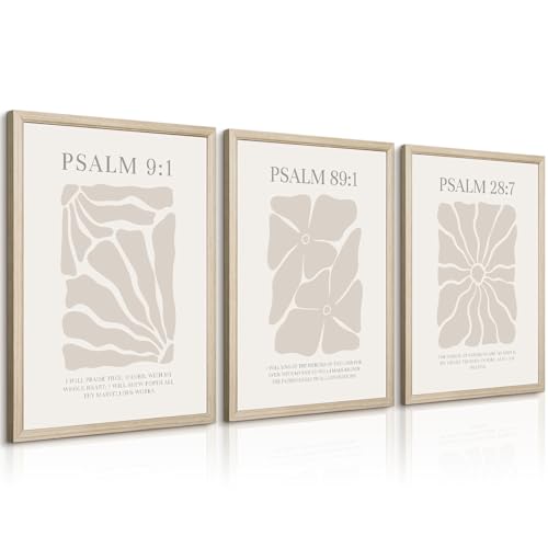 Scripture Christian Wall Art Set of 3 Beige Bible Verses