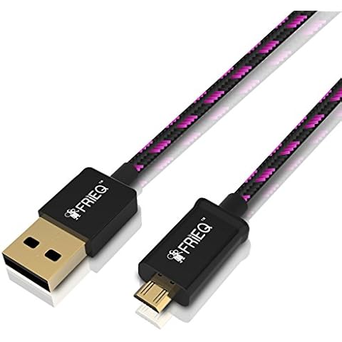 FRiEQ® Hi-Speed Extra Long (6 Ft/1.8m) Nylon Braided Tangle-Free USB 2.0 Micro USB Charging/Sync Cable For Samsung Galaxy S4, S3, Note 2, HTC, Motorola, LG, PS4, Xbox one (Black/Rose Pink) Cover