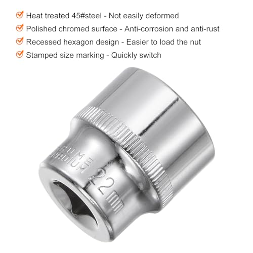 Sourcing Map 6-Point 3/8" Drive 22mm Deep Socket, 1.3" Length, 45# Steel, Polished Chrome, Square Drive, Auto Repair, DIY, Construction 4 Sourcing Map 6-Point 3/8" Drive 22mm Deep Socket, 1.3" Length, 45# Steel, Polished Chrome, Square Drive, Auto Repair, DIY, Construction - Image 4