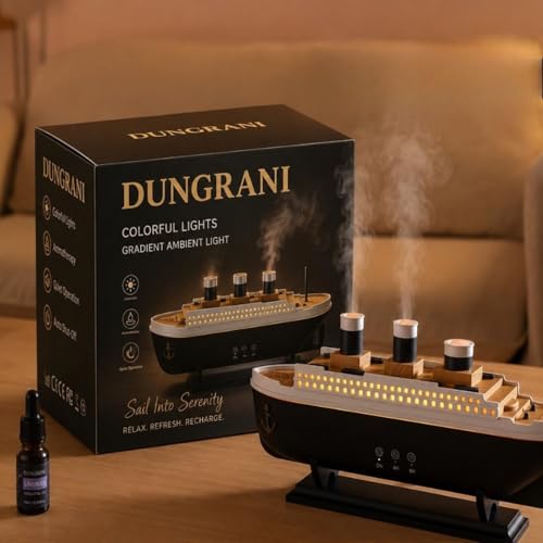 Image of Smart Ultrasonic Humidifier for Bedroom Titanic Humidifier with Remote Aromatherapy Diffuser Steamship Humidifier 7 Light 2 Mist Mode Air Humidifiers for Bedroom, Essential Oil Diffuser