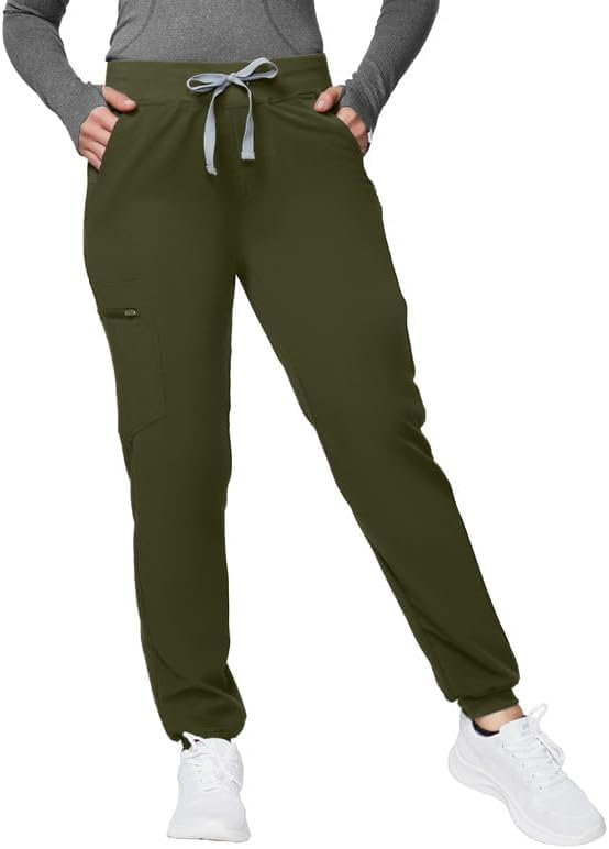 Kitmaz Medical Scrub Pants for Women - Mid Rise 4-Way Stretch Anti-Wrinkle Slim Fit Jogger Pants, Drawstring & 5 Pockets - Image 2