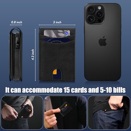 Genuine Leather Wallet for Men Pop-Up Magnetic Card Holder RFID Blocking Slim and Functional Design Black (Black)4