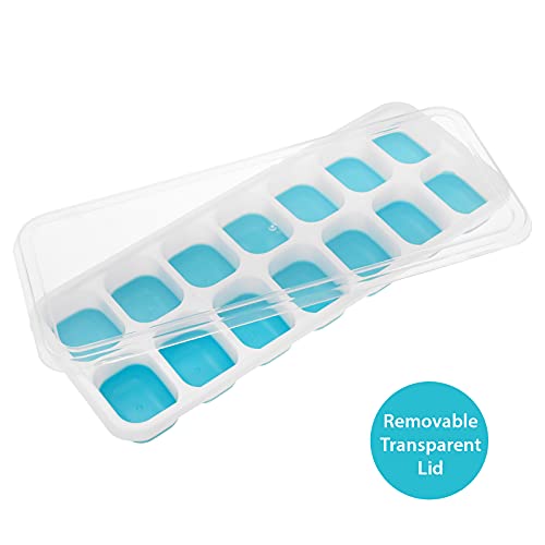 Albert Austin 4 Pack Ice Cube Tray with Lid Easy to Clean Ice Cube Moulds Save Freezer Space Reusable Ice Trays BPA Free Flexible Silicone Ice Cube Trays Removable Ice Cubes for Whisky Drinks (Blue)