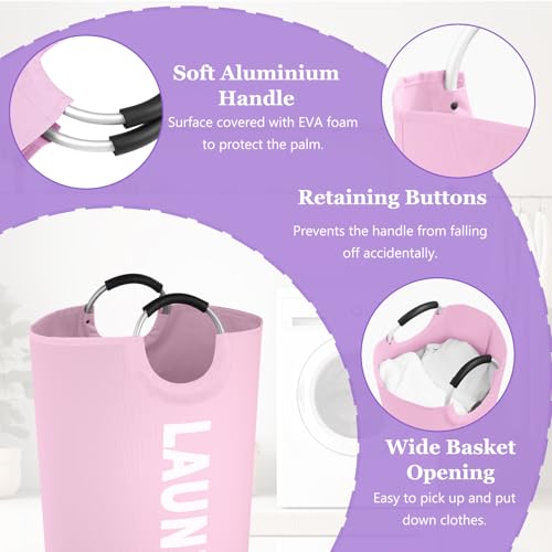 Image of 125L Pink Laundry Basket, Extra Large Clothes Basket with Handles, Waterproof Dirty Clothes Hamper, Collapsible Laundry Bin Stand Upright, Sturdy Storage Basket for Bathroom, Flat, Pink