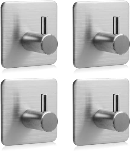 Boniry 4 Pack Wall Adhesive Hooks, Waterproof Stainless Steel Wall Hook,Best Use Kitchen and Bathroom, self Adhesive Hooks Heavy Duty for Towel and Kitchen Accessories Item (Square Silver) (B0CRDGXXQS) Amazon Price History, Amazon Price Tracker
