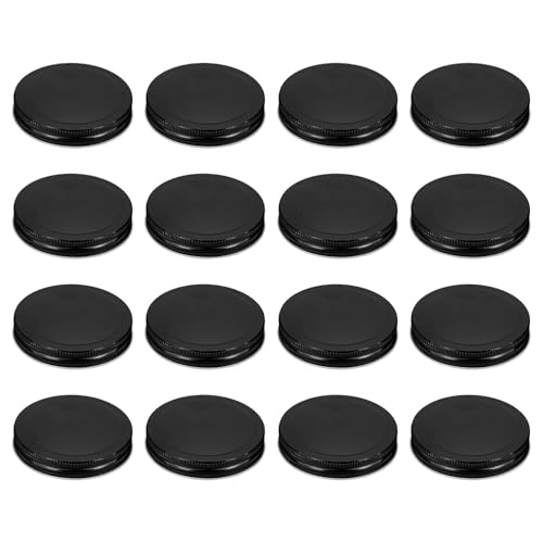 Image of HARFINGTON 16pcs Mason Jar Lids 3.39" Tinplate Regular Mouth Reusable Leak-proof Mason Canning Covers with Silicone Rings for Storage Bottle Water Bottle and Jars, Black