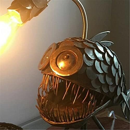 Angler Fish Lamp Steampunk Halloween Steampunk Decoration Vintage Iron Art Handmade Statue Sea Animal Ornament Desktop Night Light Gift Bedside Lamp for Bedroom Lighting USB LED Animal Lamp