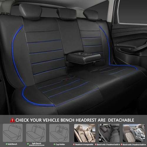 Image of CAR PASS Universal FIT Piping Leather Car Seat Cover, for suvs,Van,Trucks,Airbag Compatible,Inside Zipper Design and Reserved Opening Holes (Full Set, Black and Blue)