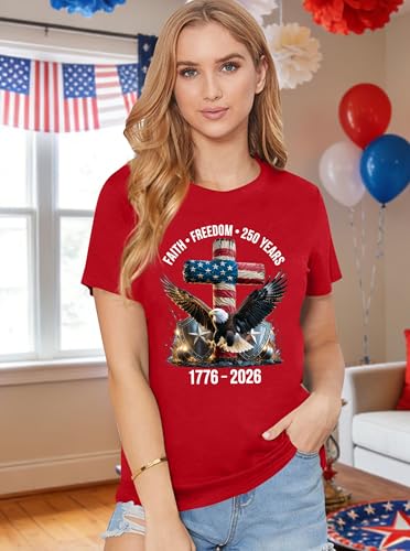 Image of Ithalt Christian Tshirt Womens 4th of July Shirt American Flag T Shirt USA Patriotic Tees Faith Short Sleeve Tops