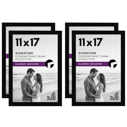 Image of Americanflat 11x17 Picture Frame with Shatter-Resistant Glass - Set of 4 - Signature Collection - Gallery-Style Frames Made of Engineered Wood - Picture Frames for Wall Display - Black